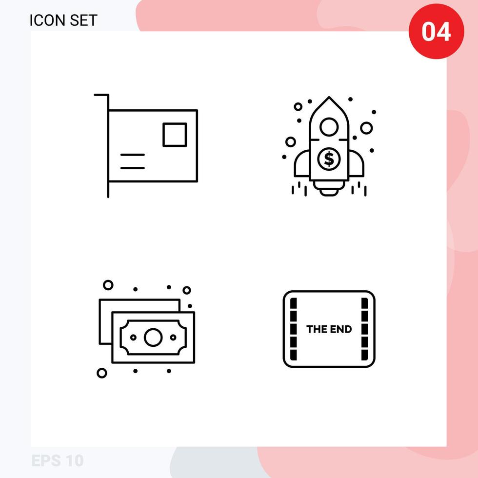 4 símbolos de signos de línea universales de elementos de diseño de vector editables de dinero de lanzamiento de dispositivo de efectivo de tarjeta