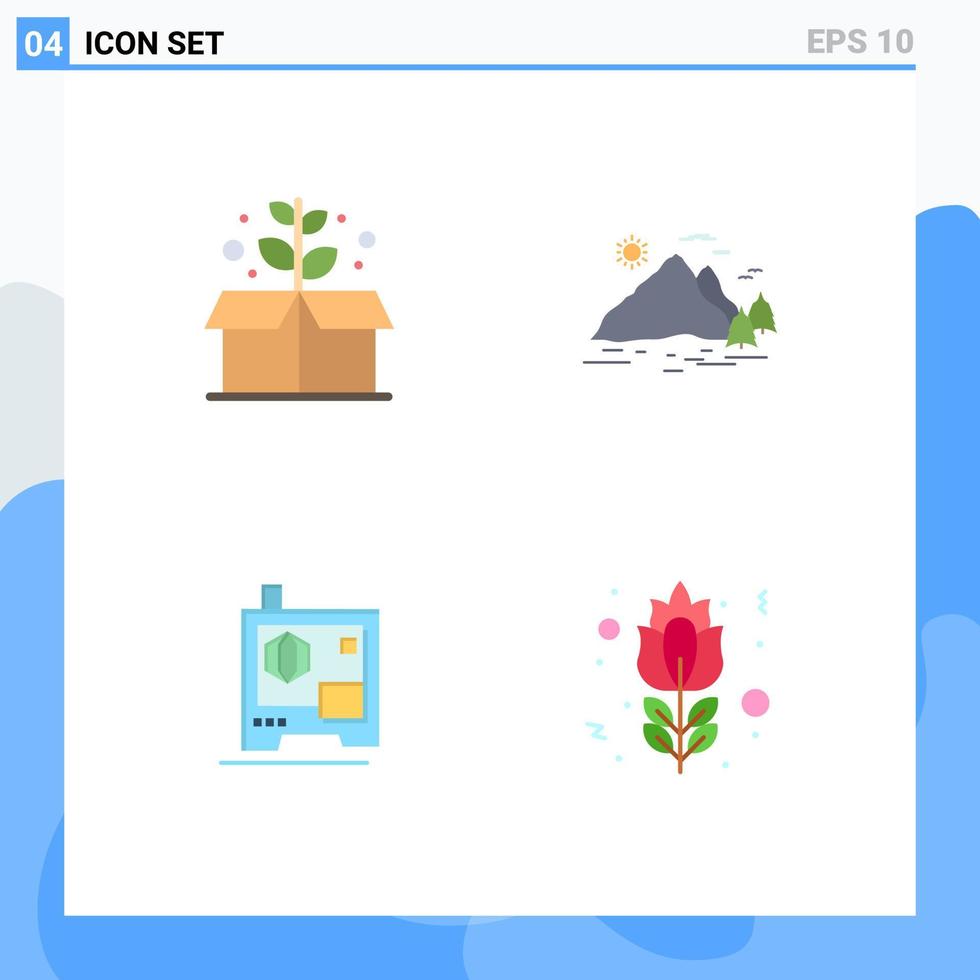 4 Universal Flat Icon Signs Symbols of earth day printing nature mountain blossom Editable Vector Design Elements