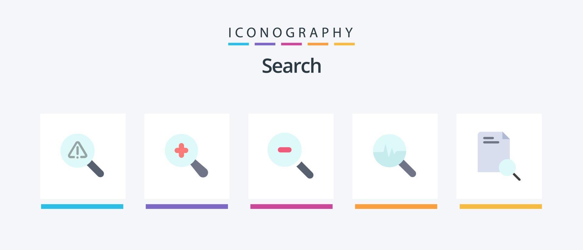 Search Flat 5 Icon Pack Including document. research. research. search. graph. Creative Icons Design vector