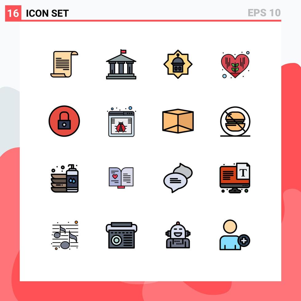 16 User Interface Flat Color Filled Line Pack of modern Signs and Symbols of media player lock tower love environment Editable Creative Vector Design Elements