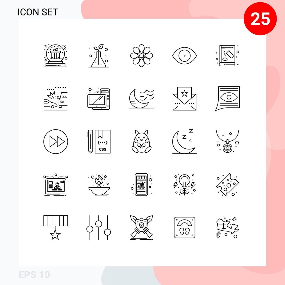 Editable Vector Line Pack of 25 Simple Lines of book human flower face plant Editable Vector Design Elements