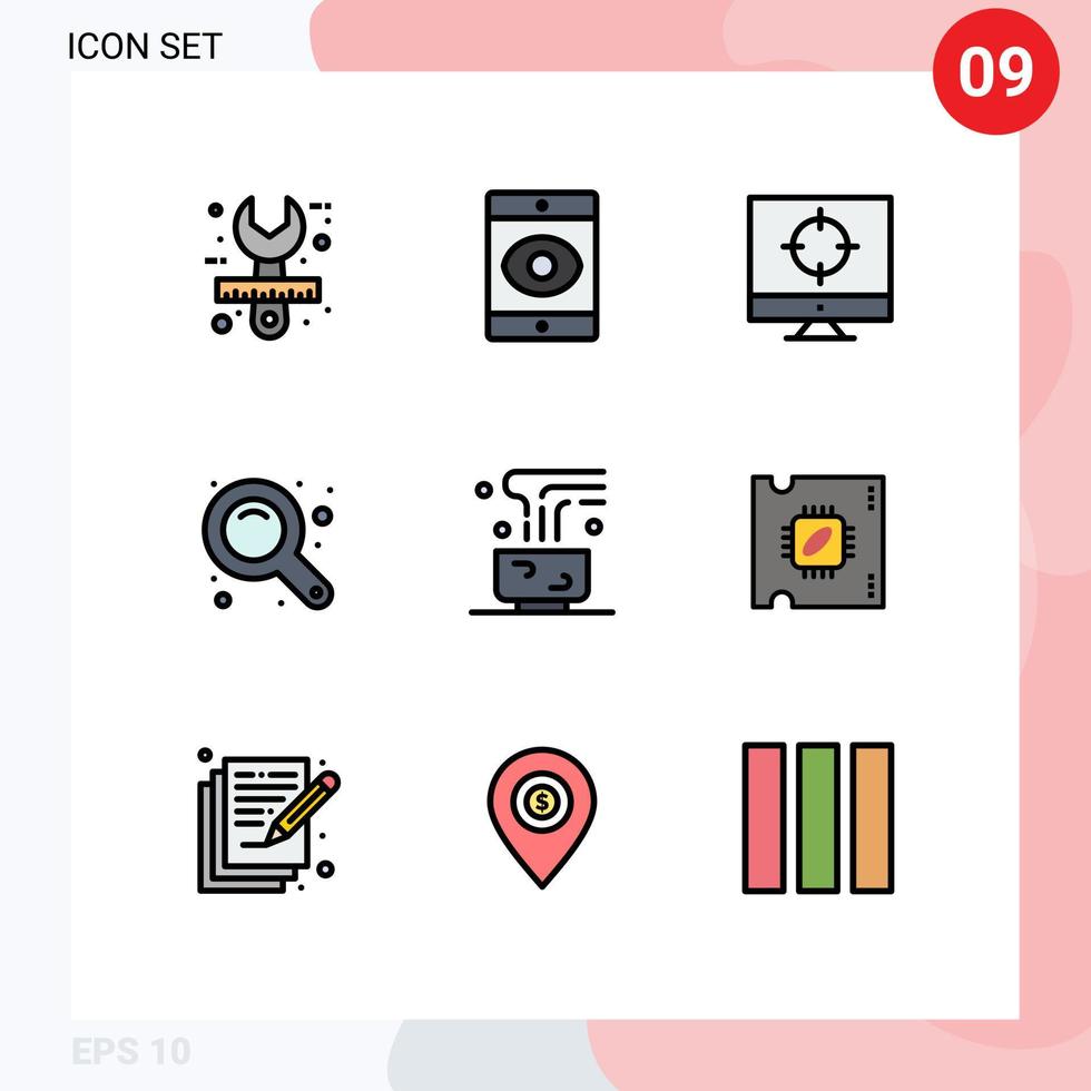 Modern Set of 9 Filledline Flat Colors and symbols such as food zoom tool business zoom interface maximize Editable Vector Design Elements