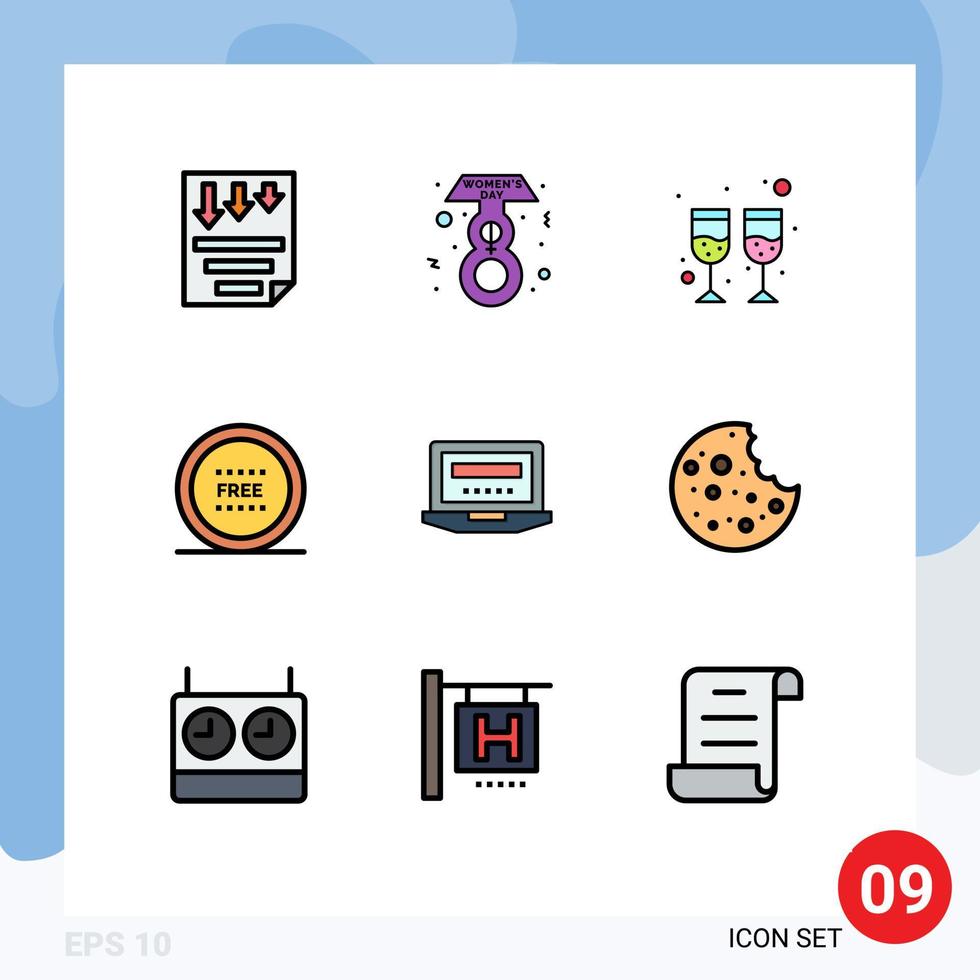 Pictogram Set of 9 Simple Filledline Flat Colors of computer shop drink line ecommerce Editable Vector Design Elements