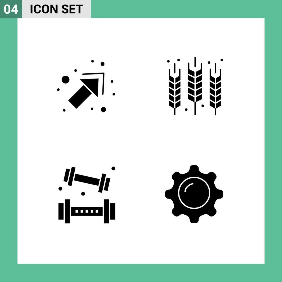 Modern Set of 4 Solid Glyphs and symbols such as arrow athletics agriculture gluten lifting Editable Vector Design Elements