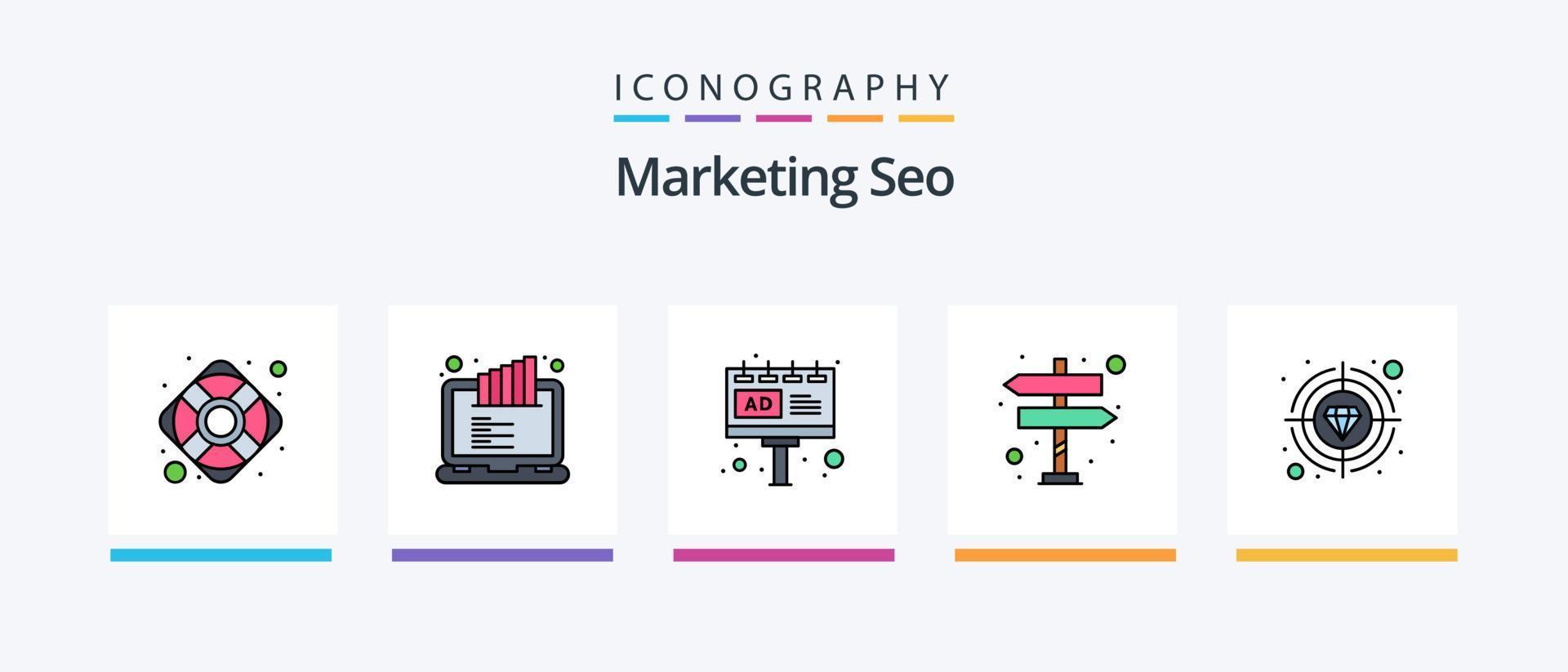 la línea de seo de marketing llenó el paquete de 5 iconos, incluido el calendario. grafico. ayudar. pantalla de clasificación ranking de lcd diseño de iconos creativos vector