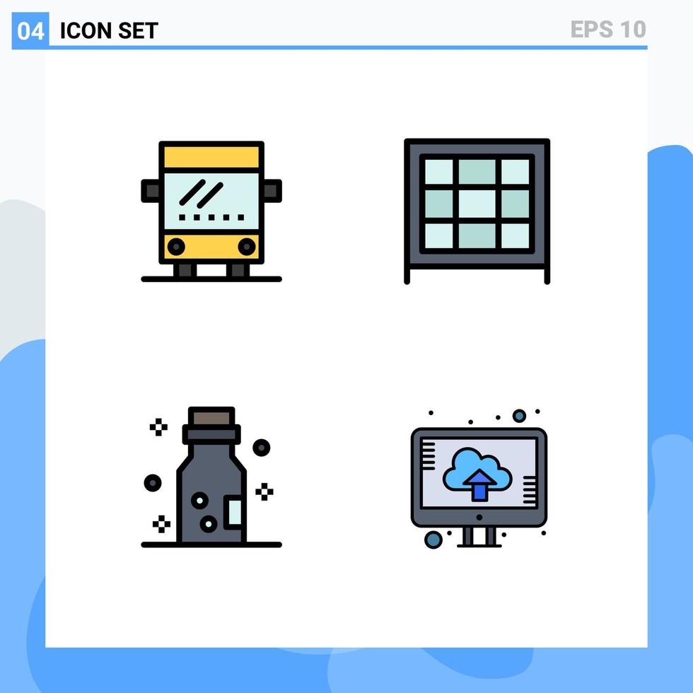 paquete de línea de vector editable de 4 colores planos de línea de llenado simple de estantería de veneno de autobús elementos de diseño de vector editables de computadora embotellada