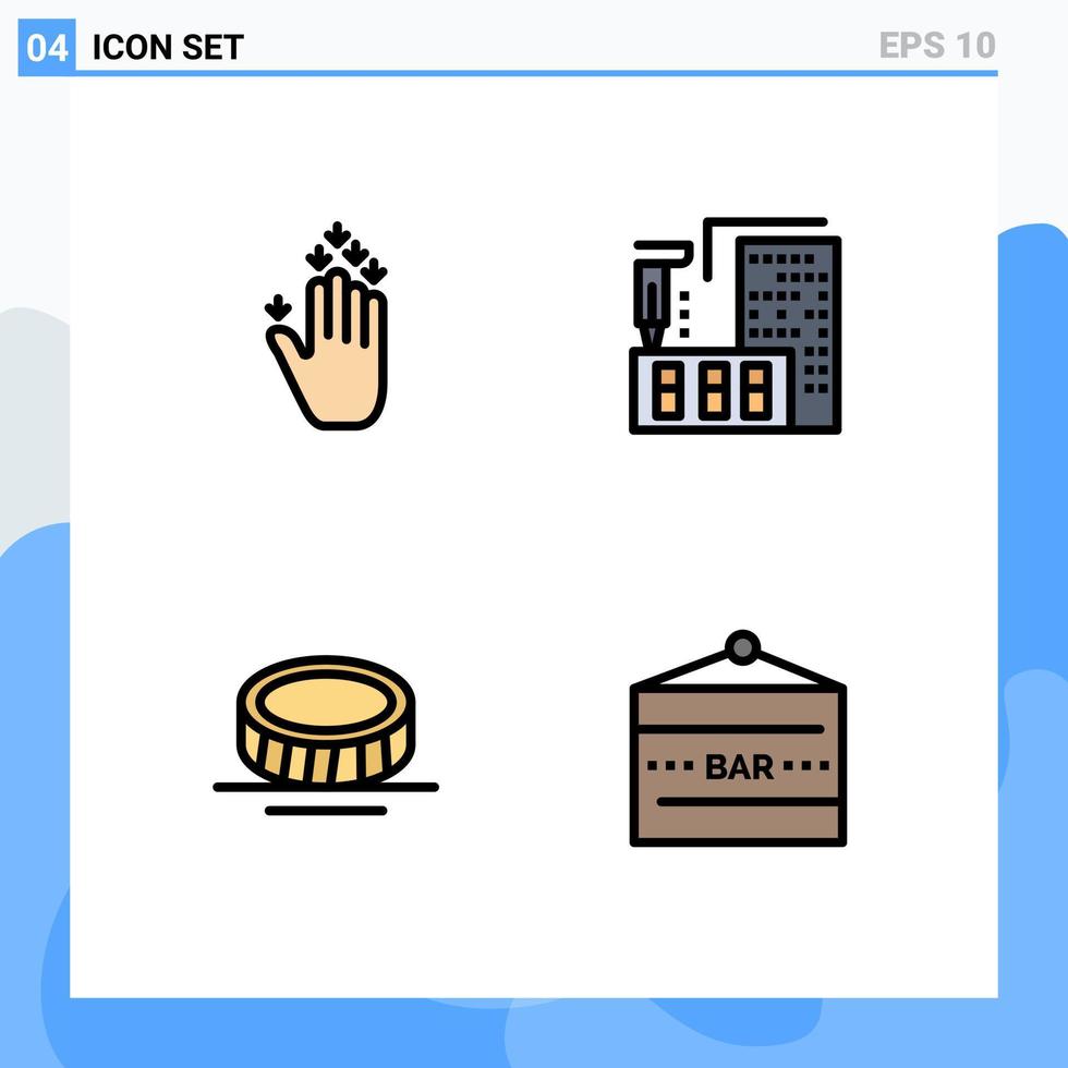 4 Universal Filledline Flat Colors Set for Web and Mobile Applications gesture coin down fabrication bar Editable Vector Design Elements