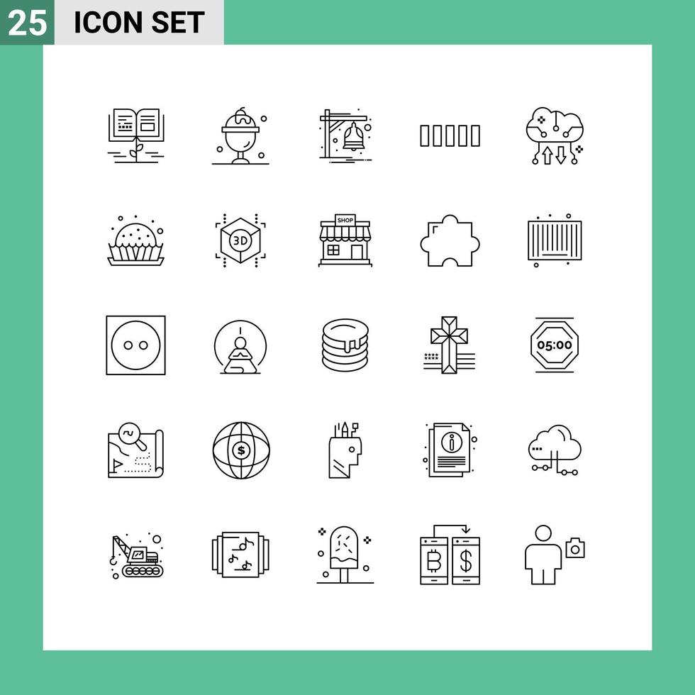 Line Pack of 25 Universal Symbols of cloud storage cloud backup alarm signal connection Editable Vector Design Elements
