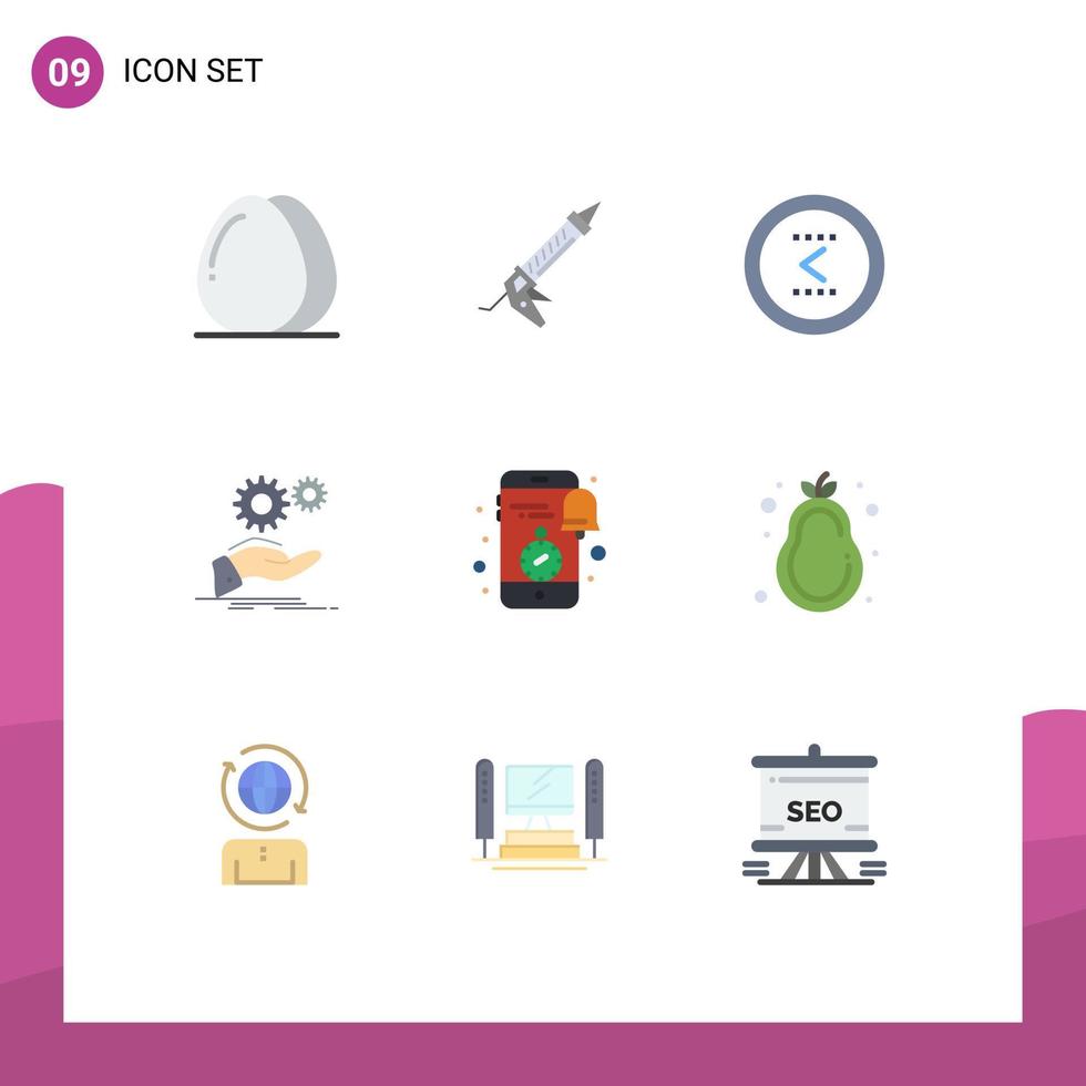 Modern Set of 9 Flat Colors Pictograph of idea solution construction previous interface Editable Vector Design Elements