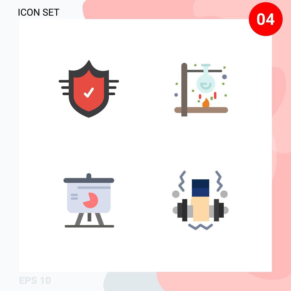 Set of 4 Vector Flat Icons on Grid for check chart tick heat sales Editable Vector Design Elements