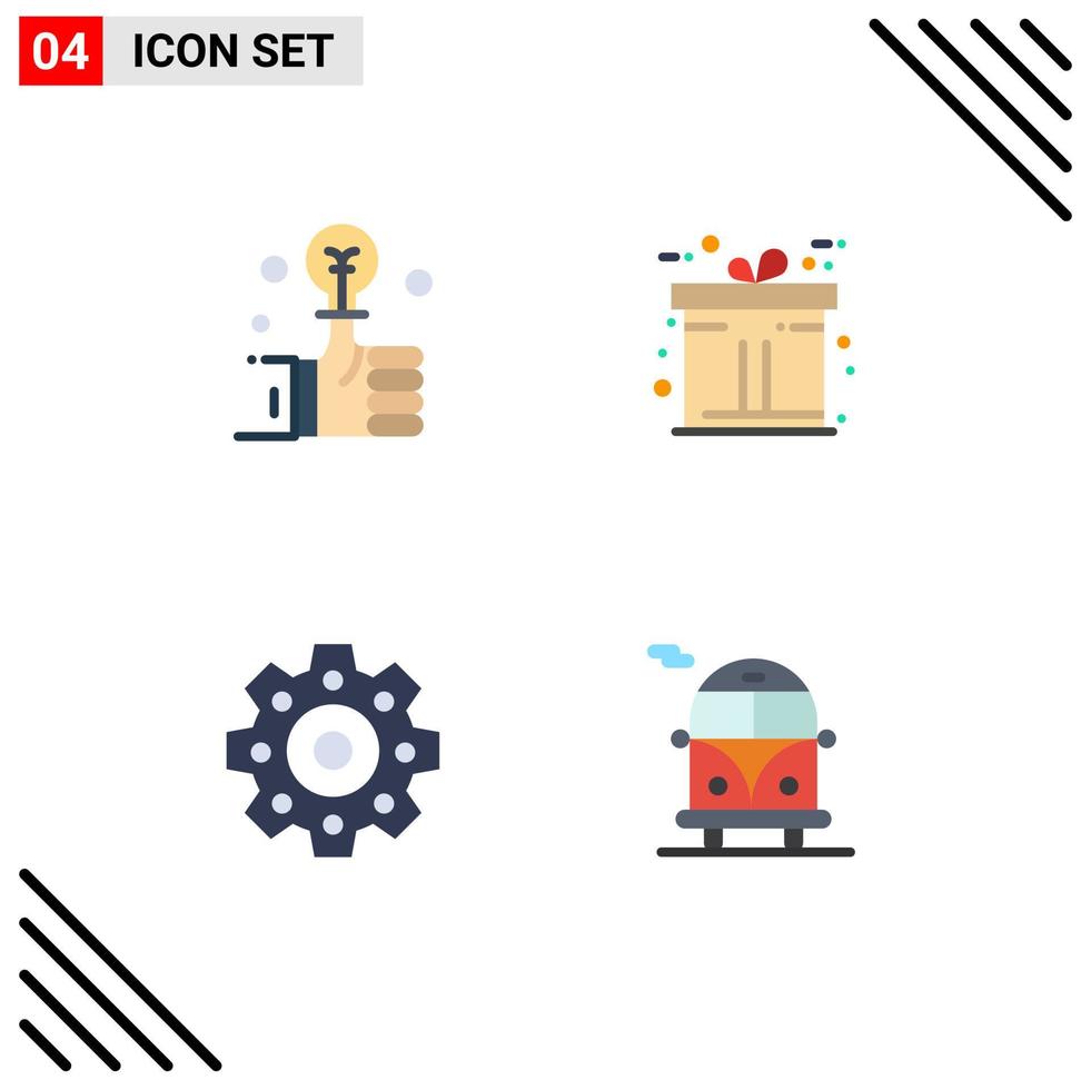 Editable Vector Line Pack of 4 Simple Flat Icons of bulb bus smart gift public transport Editable Vector Design Elements