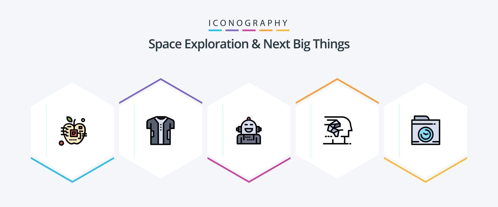 Space Exploration And Next Big Things 25 FilledLine icon pack including brain. android. electronic. feeling. emotion vector