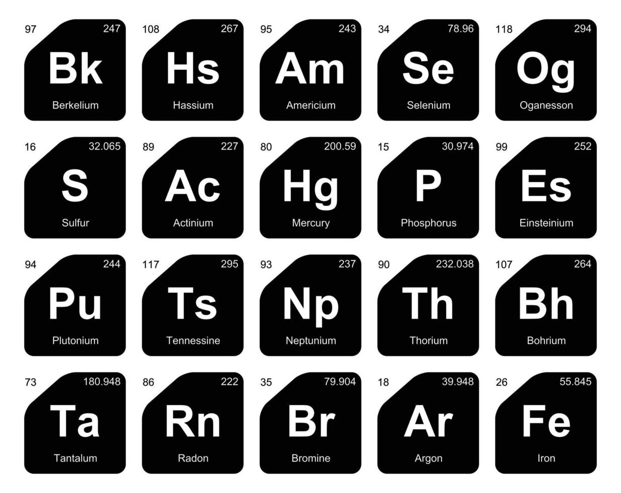 diseño de paquete de iconos de 20 tablas preiodicas de los elementos vector