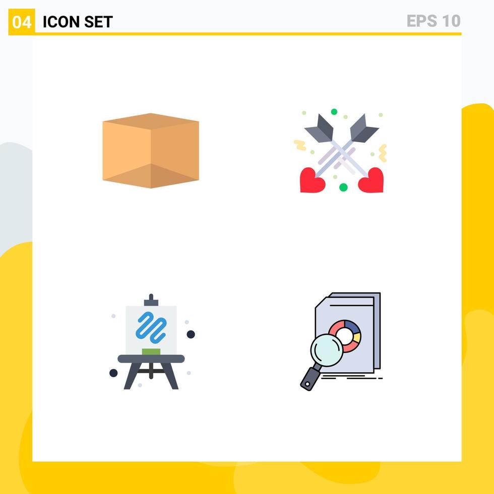 Set of 4 Vector Flat Icons on Grid for box data arrow hobbies market Editable Vector Design Elements