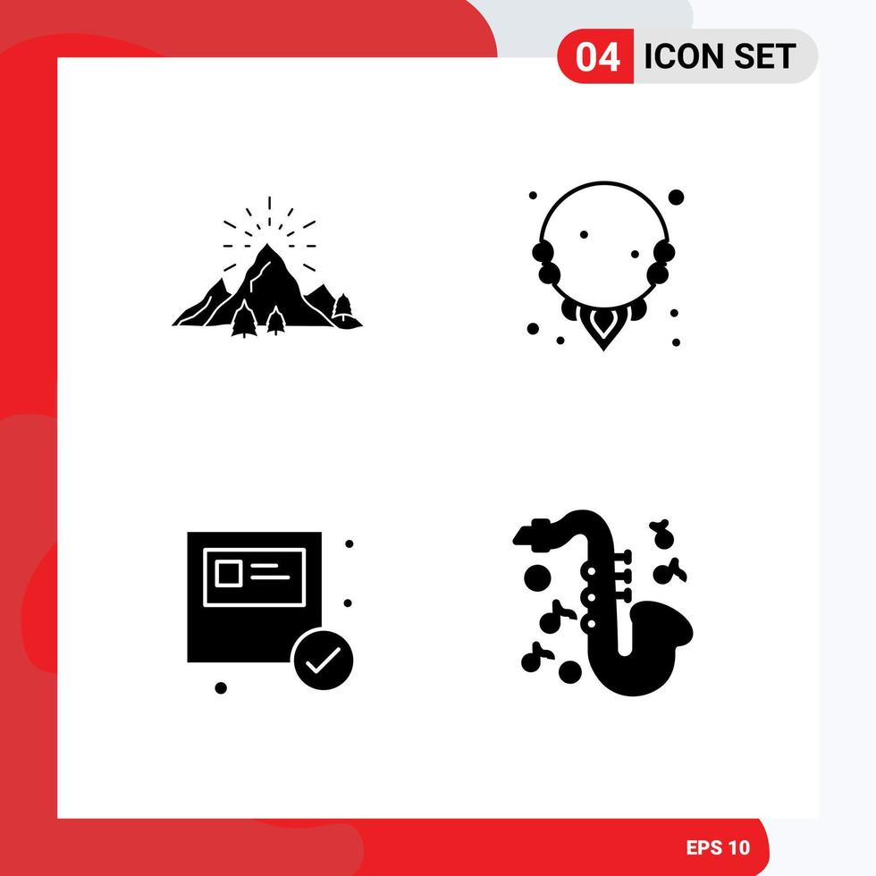 conjunto de 4 iconos de interfaz de usuario modernos signos de símbolos para elementos de diseño de vector editables de paquete de gema de montaña de caja de colina