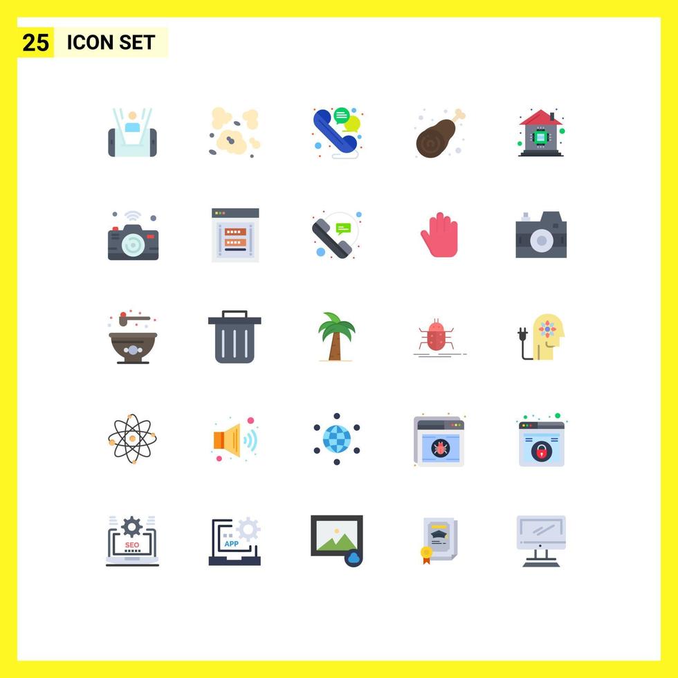 25 Thematic Vector Flat Colors and Editable Symbols of chip leg chat chicken drumstick Editable Vector Design Elements
