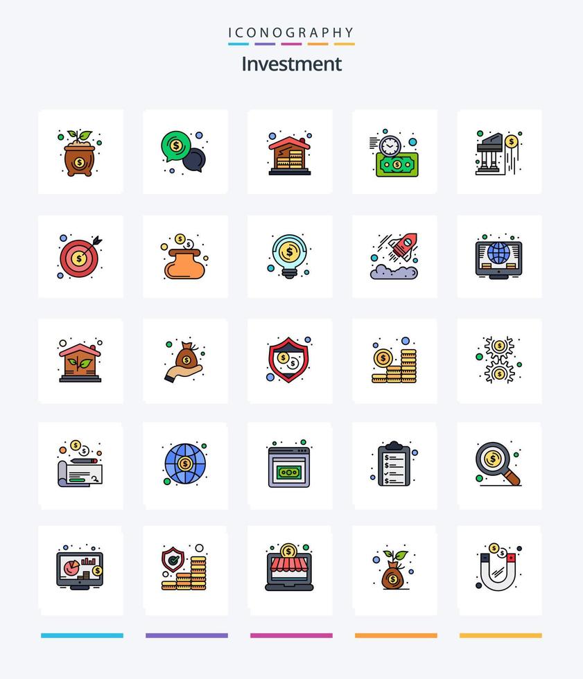 Creative Investment 25 Line FIlled icon pack  Such As time. investment. dollar. budget estimate. house vector