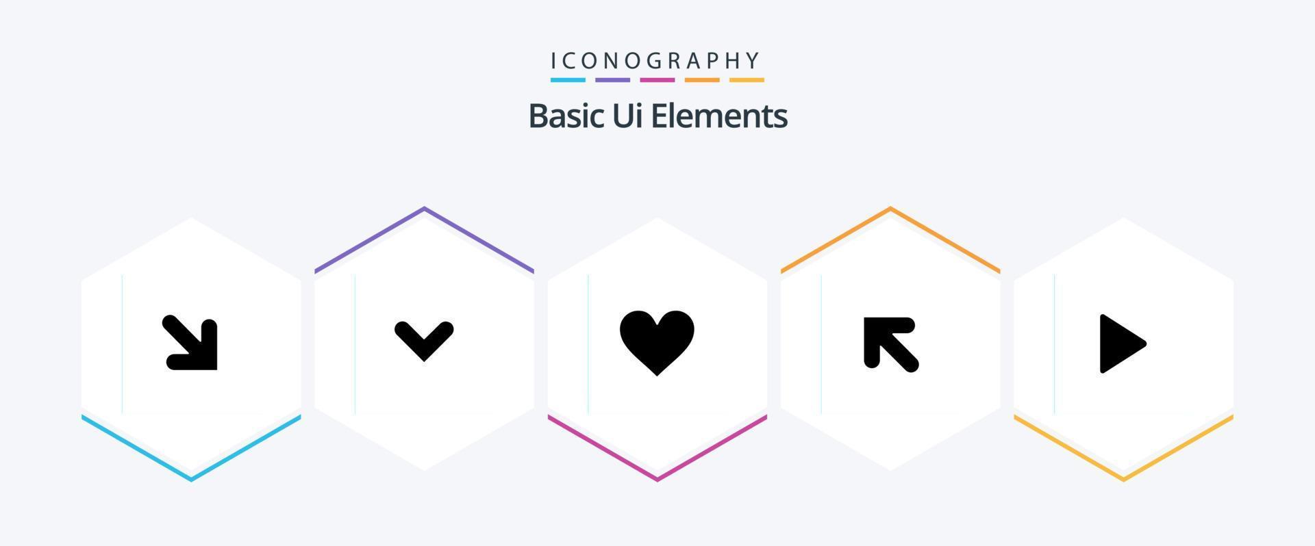 Basic Ui Elements 25 Glyph icon pack including video. media. heart. control. up vector