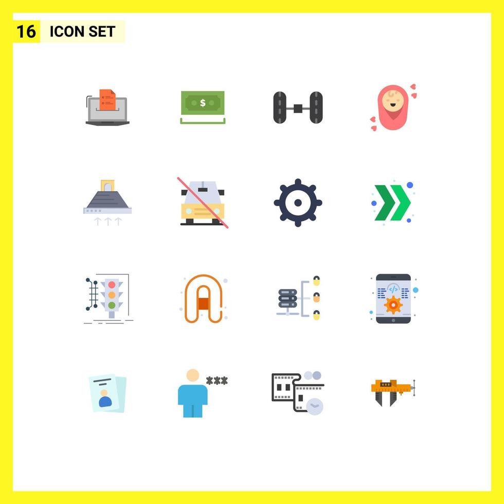 Set of 16 Modern UI Icons Symbols Signs for children baby money car wheel alignment Editable Pack of Creative Vector Design Elements