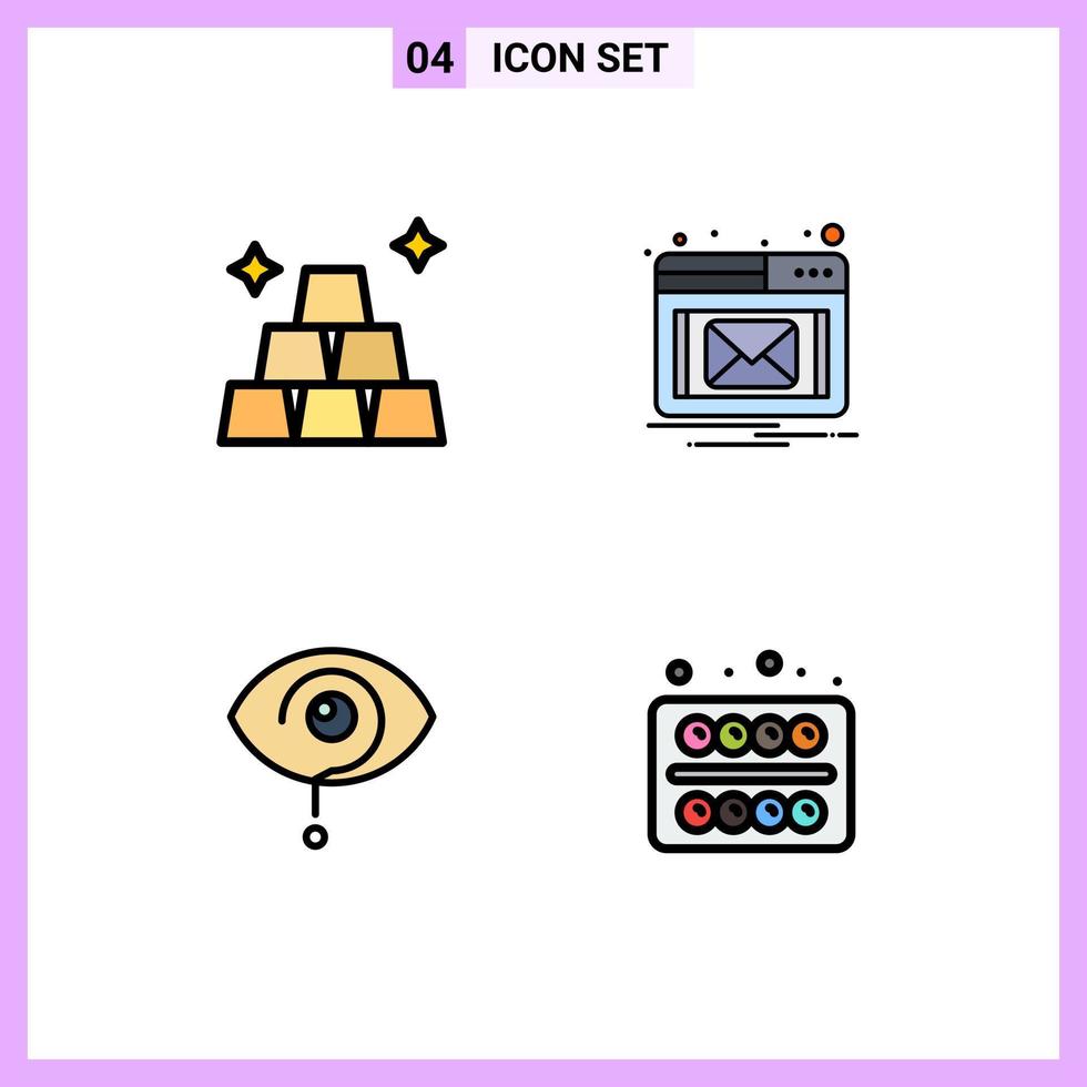 paquete de 4 signos y símbolos de colores planos de línea de relleno modernos para medios de impresión web, como conocimiento de finanzas, correo electrónico, elementos de diseño de vectores editables de oficina curiosos
