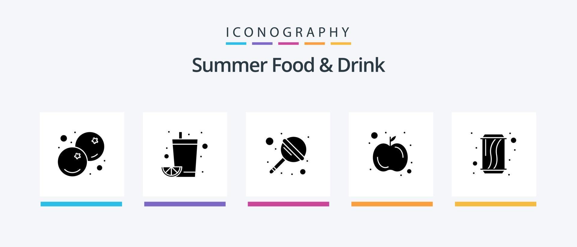 Summer Food and Drink Glyph 5 Icon Pack Including can. fruits. orange juice. fruit. sweet. Creative Icons Design vector