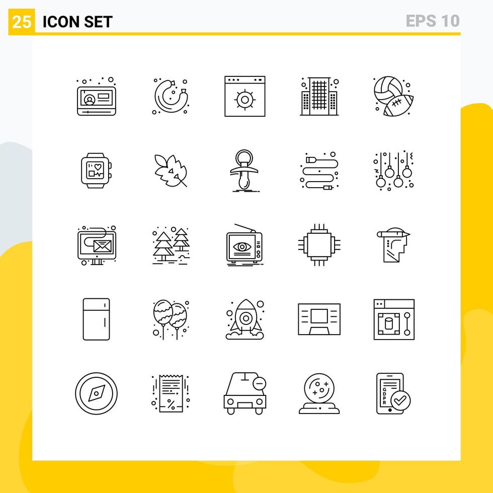 Modern Set of 25 Lines Pictograph of hobbies football browser center building Editable Vector Design Elements