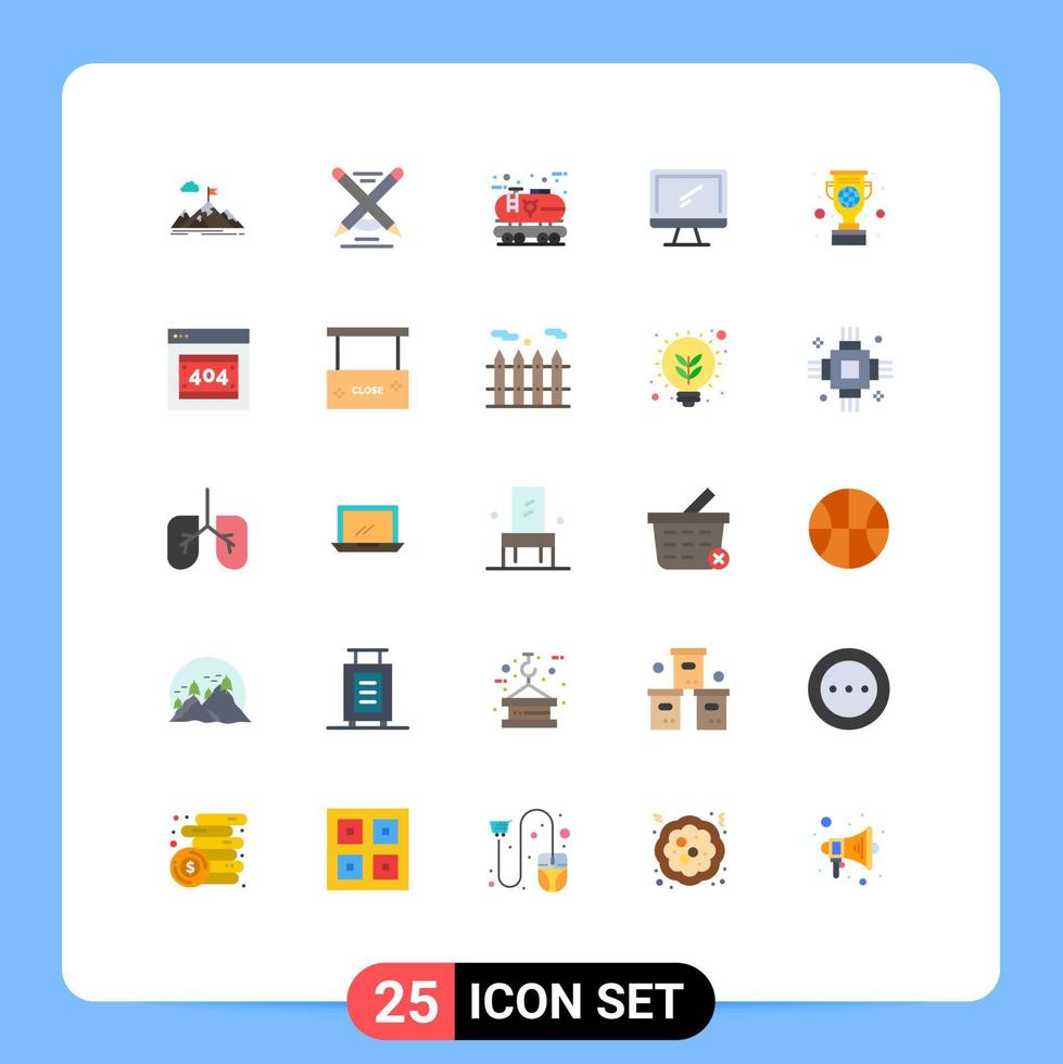 Pictogram Set of 25 Simple Flat Colors of monitor power pen oil economic Editable Vector Design Elements