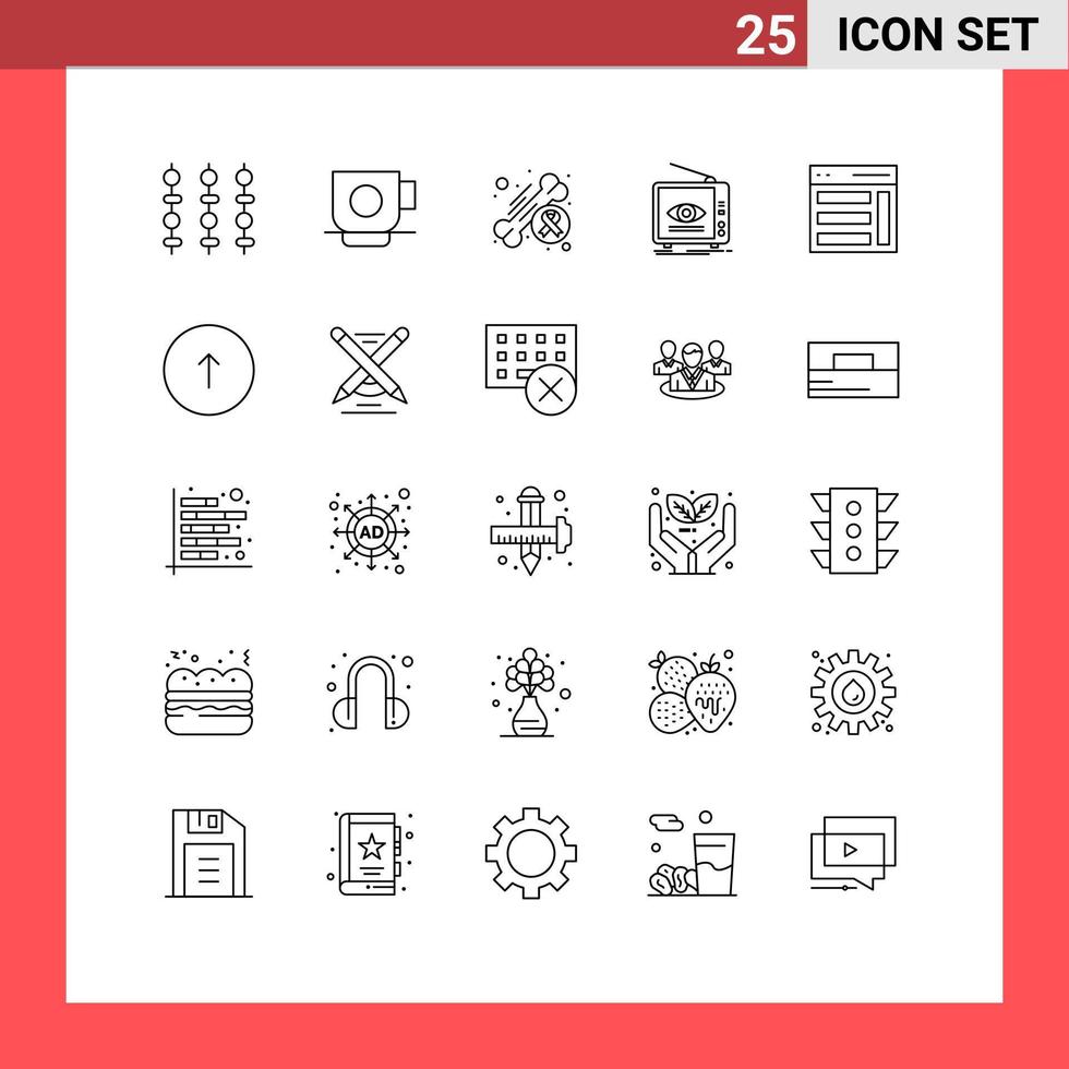 conjunto de 25 iconos modernos de la interfaz de usuario signos de símbolos para la difusión de la conciencia de marketing de televisión elementos de diseño de vectores editables de salud