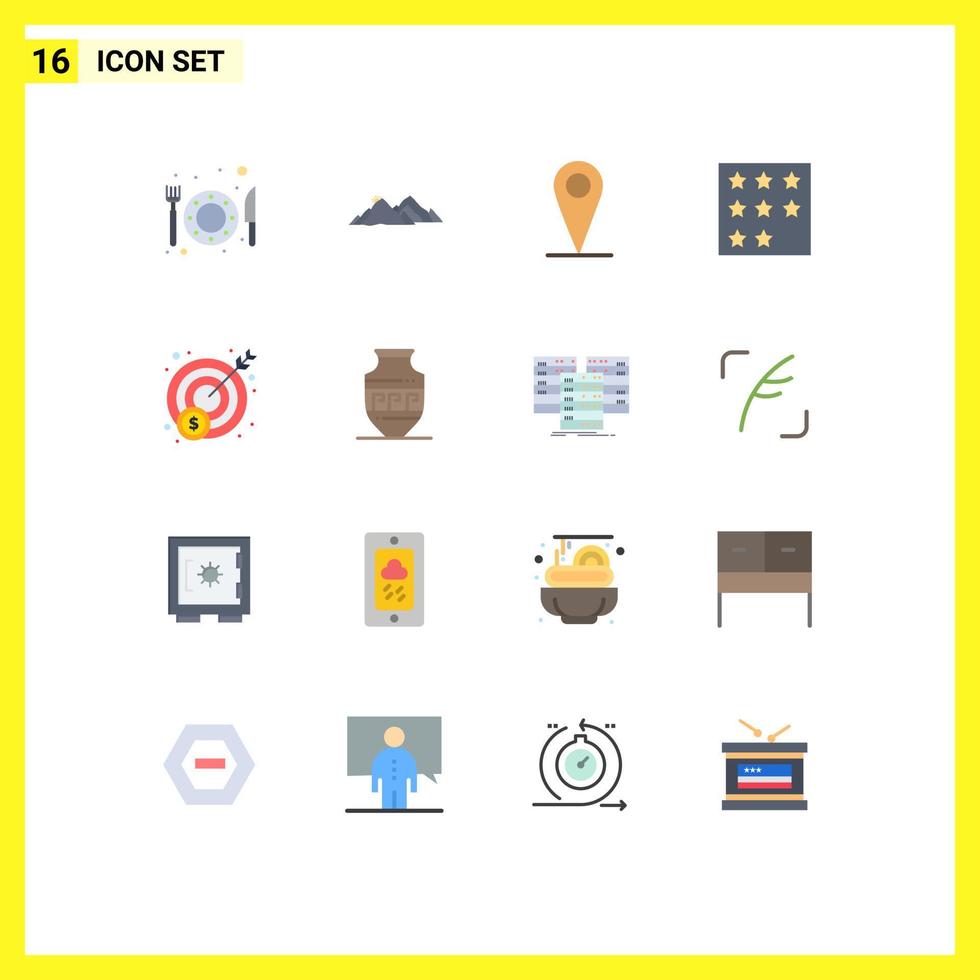 Flat Color Pack of 16 Universal Symbols of profit star location rank business Editable Pack of Creative Vector Design Elements