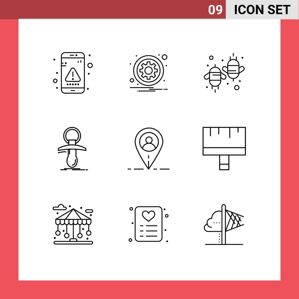 Set of 9 Commercial Outlines pack for newbie baby setting fly eco Editable Vector Design Elements