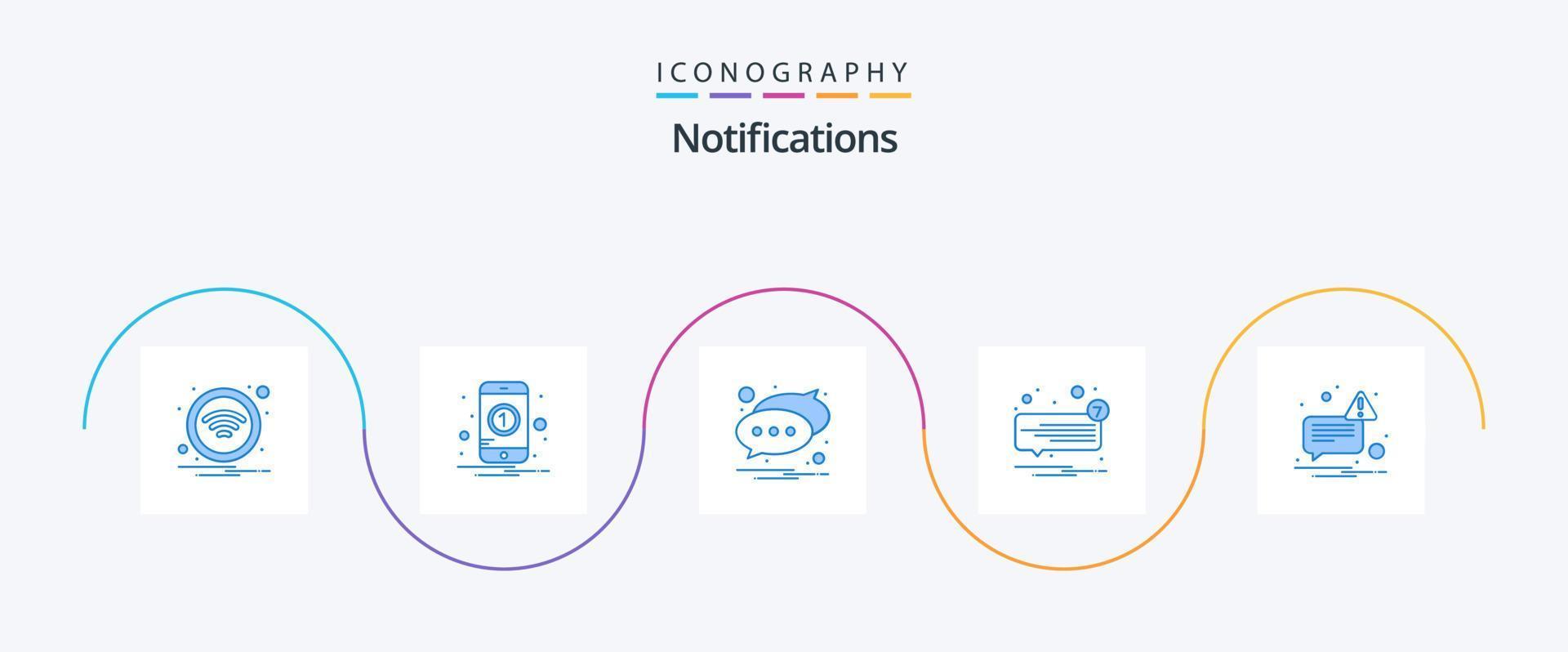 Paquete de 5 iconos azules de notificaciones que incluye mensaje. discurso. chat. SMS. chat vector