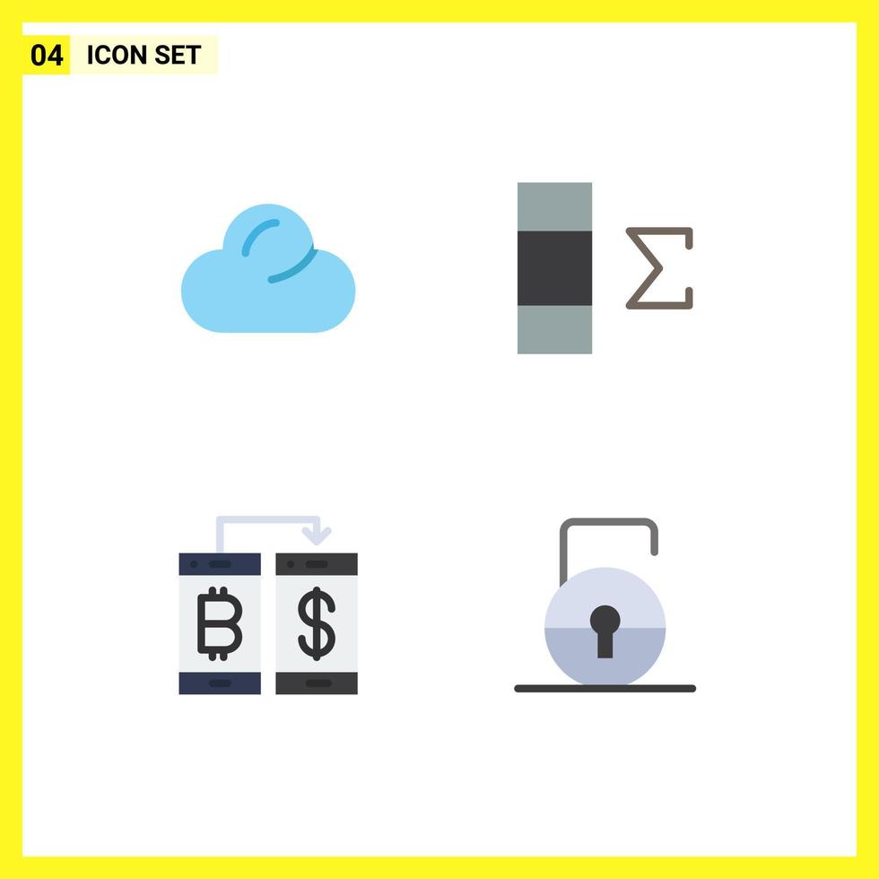 4 Universal Flat Icons Set for Web and Mobile Applications cloud transection column cashless key Editable Vector Design Elements