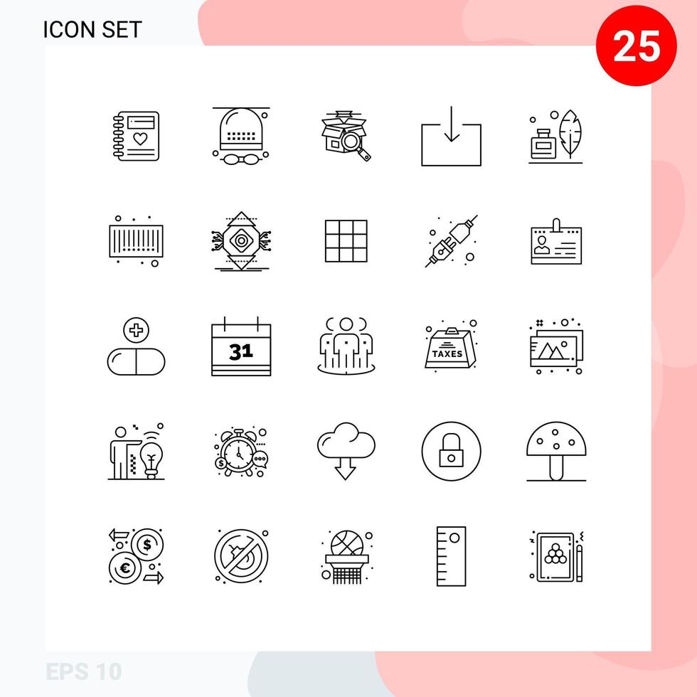 Mobile Interface Line Set of 25 Pictograms of feather import hat enter e shopping Editable Vector Design Elements