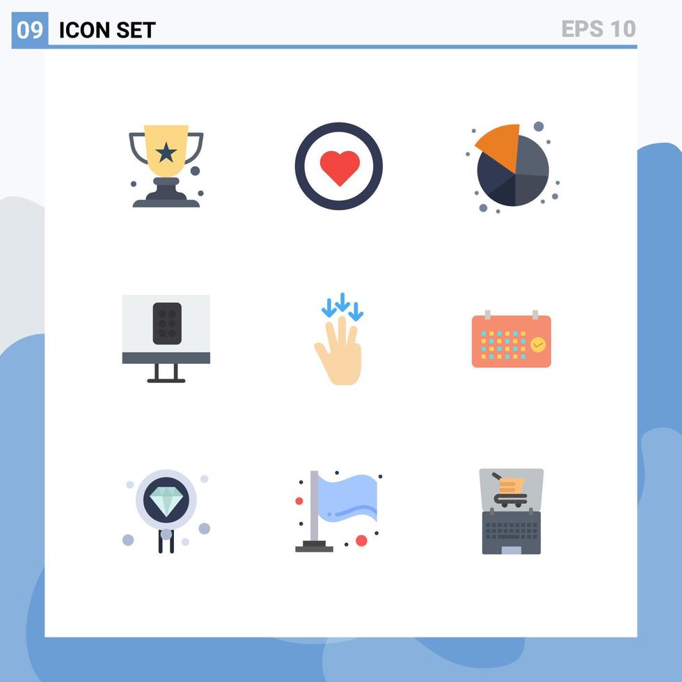 Set of 9 Modern UI Icons Symbols Signs for gestures down market finger remote Editable Vector Design Elements