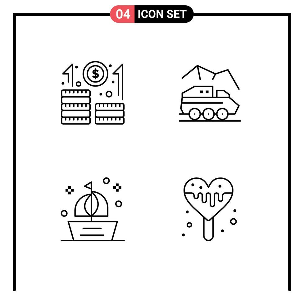 4 Thematic Vector Filledline Flat Colors and Editable Symbols of business boat startup rover sail Editable Vector Design Elements