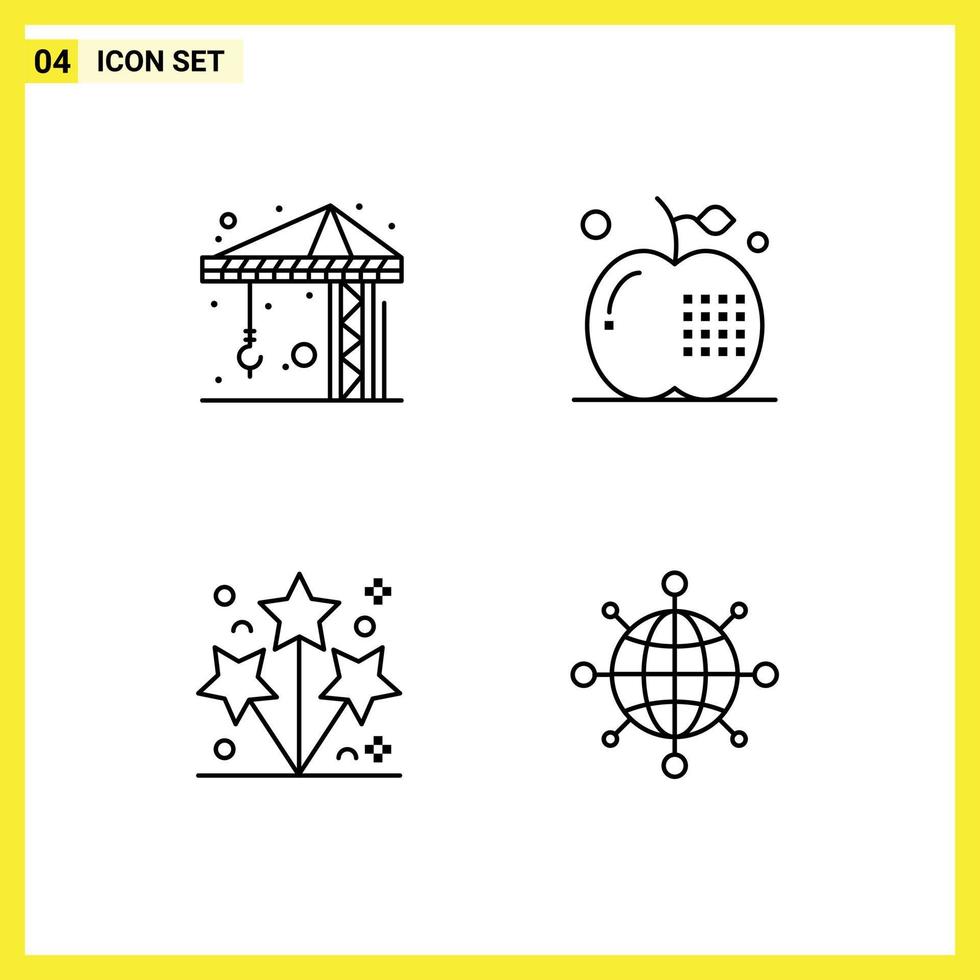 4 User Interface Line Pack of modern Signs and Symbols of architecture light apple food spark Editable Vector Design Elements