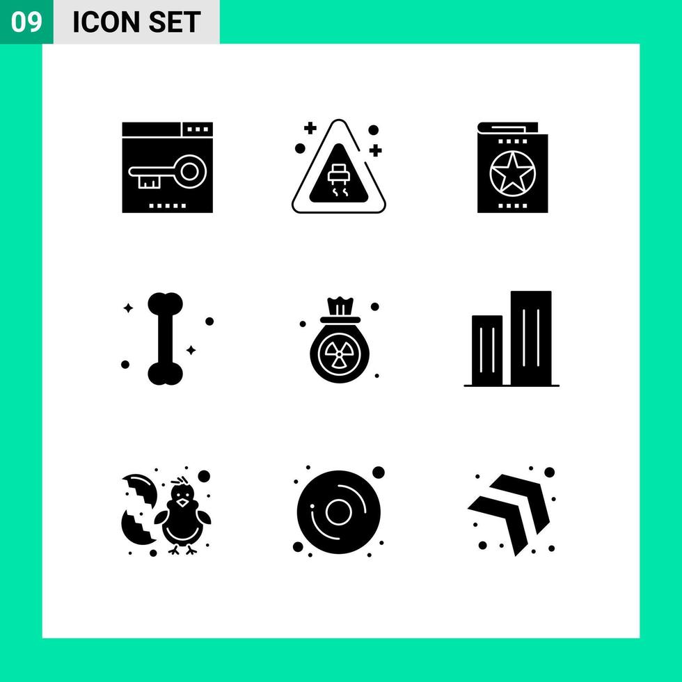 Universal Icon Symbols Group of 9 Modern Solid Glyphs of pollution medicine book bone learning Editable Vector Design Elements