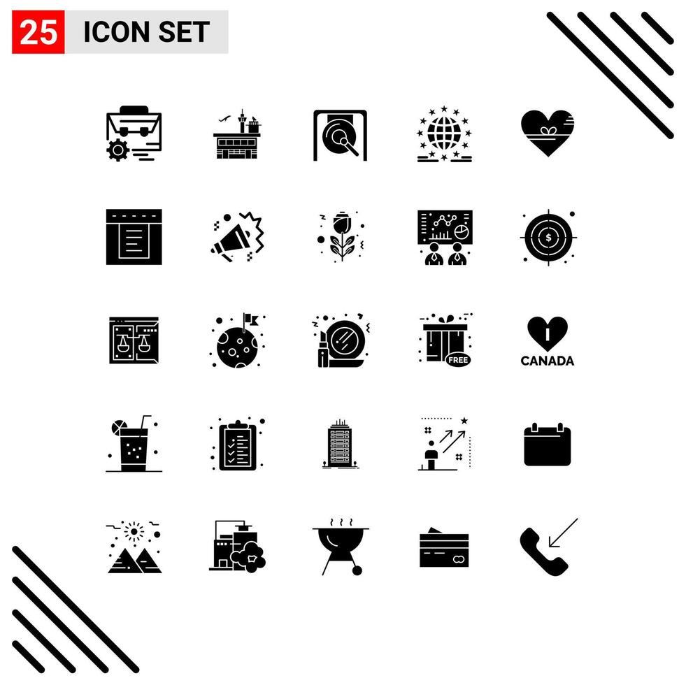 Modern Set of 25 Solid Glyphs and symbols such as internet gdpr transit chinese music Editable Vector Design Elements