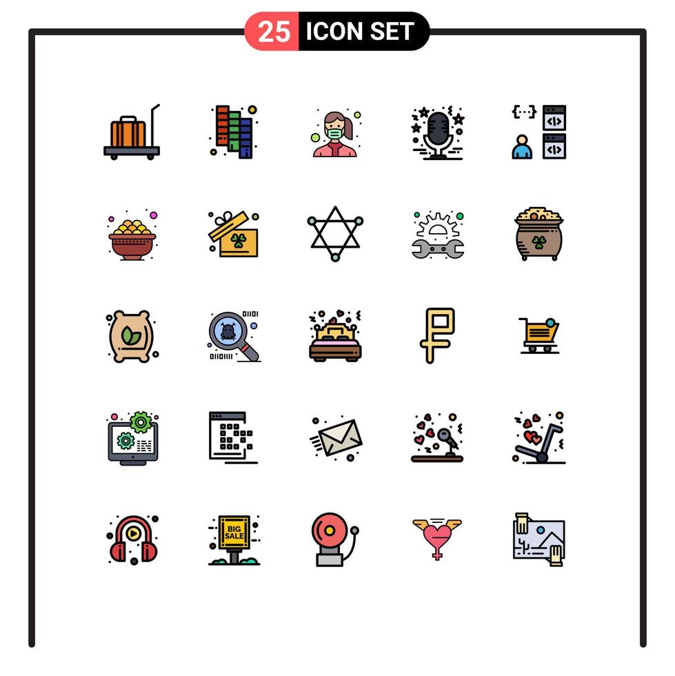 25 User Interface Filled line Flat Color Pack of modern Signs and Symbols of app microphone mask mic sound Editable Vector Design Elements