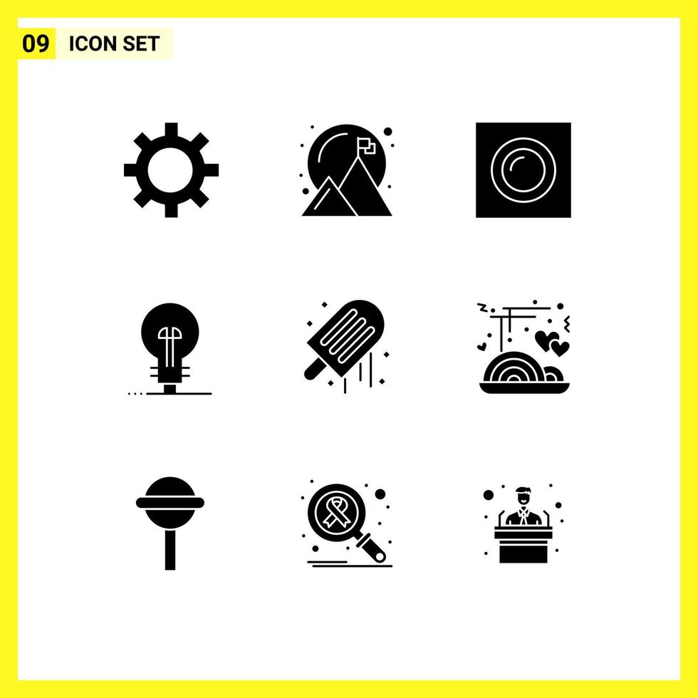 Universal Icon Symbols Group of 9 Modern Solid Glyphs of ice cream beach lamp product definnig Editable Vector Design Elements