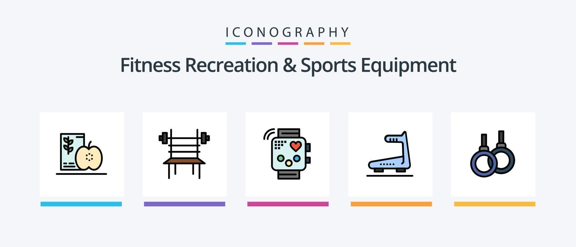 La línea de equipos deportivos y recreativos de fitness llenó un paquete de 5 íconos que incluye una cuerda. saltar. patineta. actividad. Deportes. diseño de iconos creativos vector