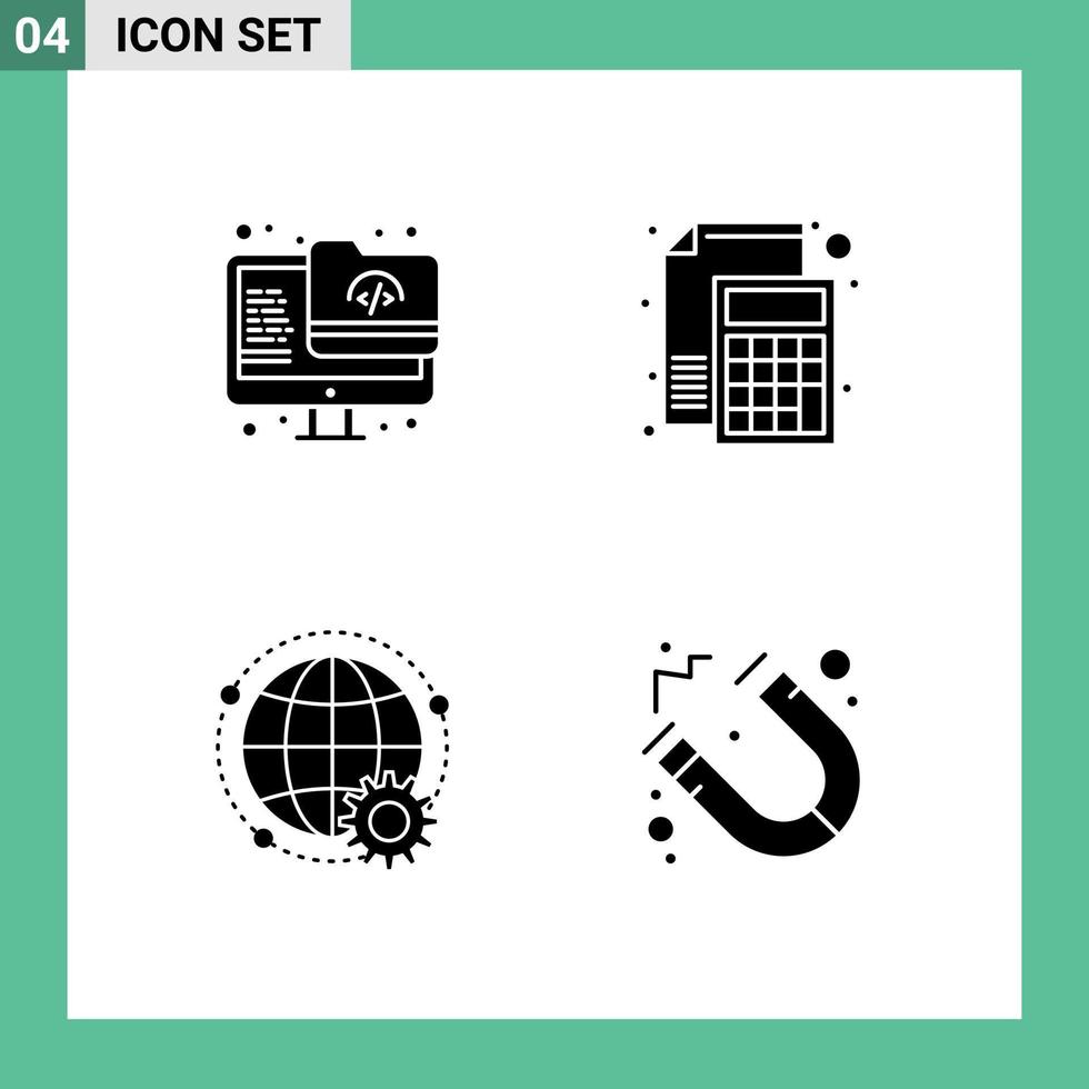 4 Creative Icons Modern Signs and Symbols of archive connected screen file world Editable Vector Design Elements