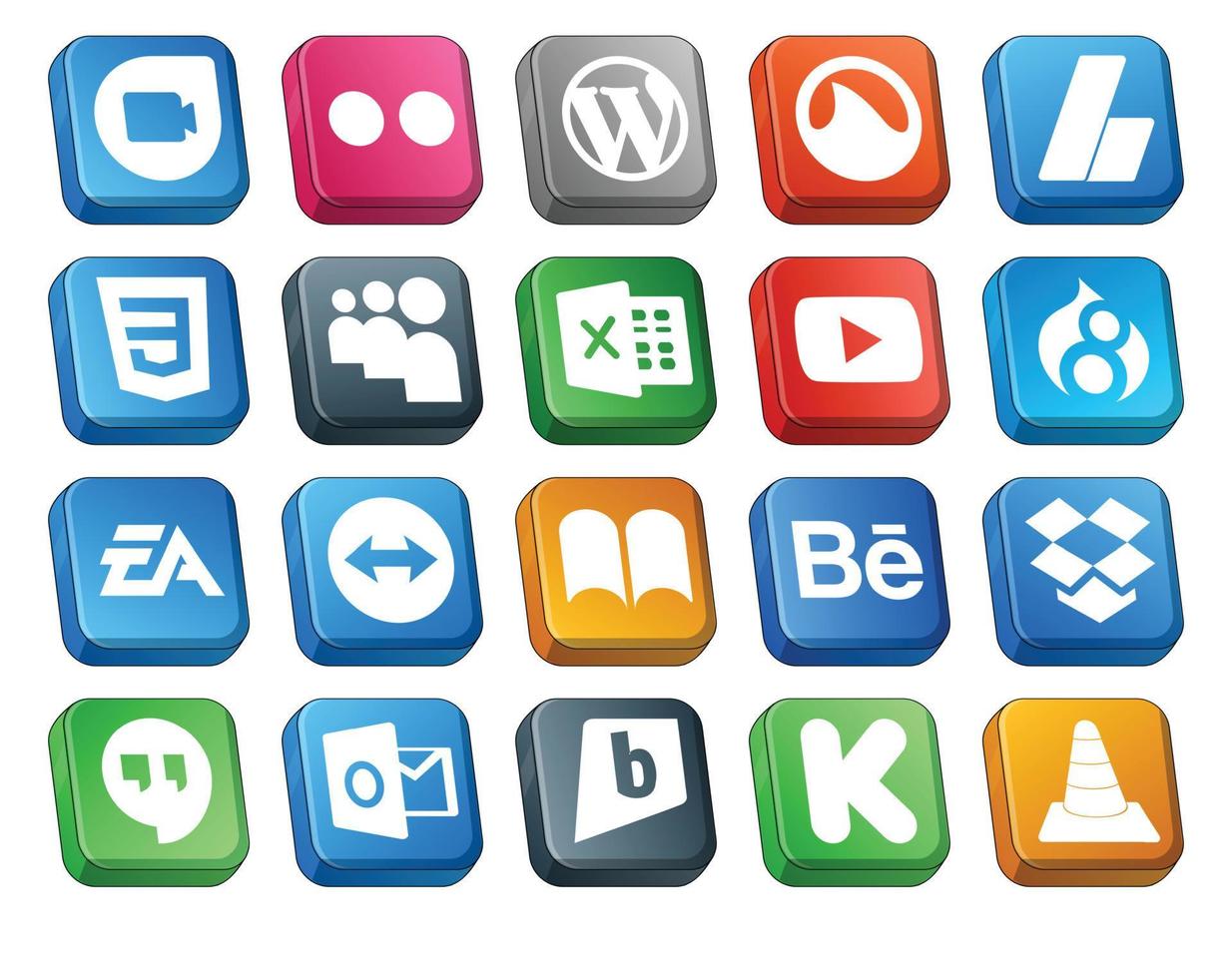 Paquete de 20 íconos de redes sociales que incluye ibooks sports myspace ea drupal vector