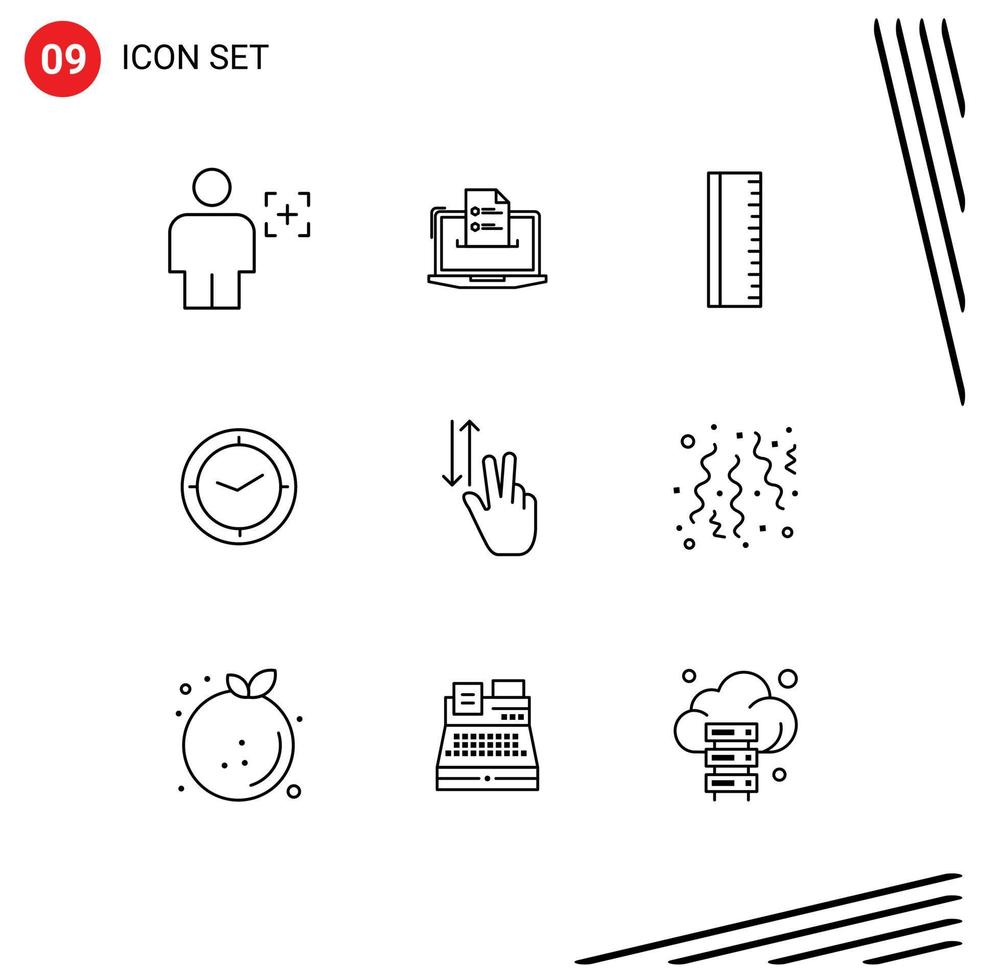 Set of 9 Vector Outlines on Grid for timer watch online school education Editable Vector Design Elements