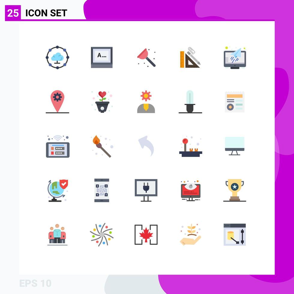 User Interface Pack of 25 Basic Flat Colors of message ruler plumber repair construction Editable Vector Design Elements