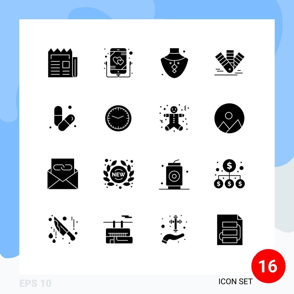 Solid Glyph Pack of 16 Universal Symbols of tone pantone music color necklace Editable Vector Design Elements