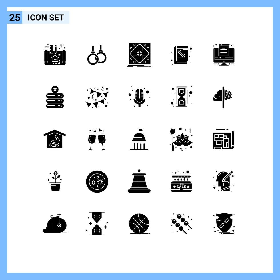 Universal Icon Symbols Group of 25 Modern Solid Glyphs of computer phone data directory grid Editable Vector Design Elements