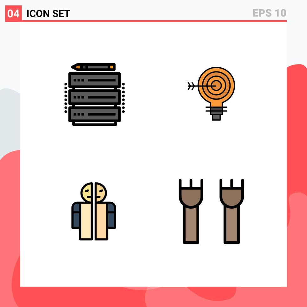 4 Thematic Vector Filledline Flat Colors and Editable Symbols of edit idea server goal broken Editable Vector Design Elements