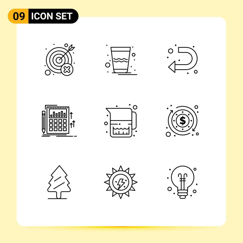 Modern Set of 9 Outlines and symbols such as calculator banking thandai audit left Editable Vector Design Elements