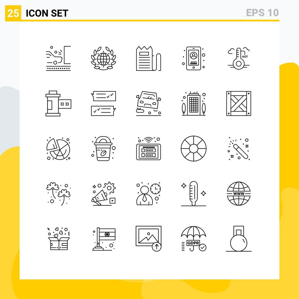 User Interface Pack of 25 Basic Lines of user mobile world business payment Editable Vector Design Elements